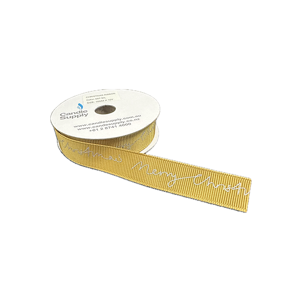 Ribbon - Merry Christmas - 16mm Wide - Gold